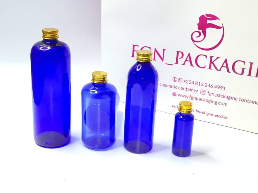 12pcs of blue lotion bottles with golden screw cap