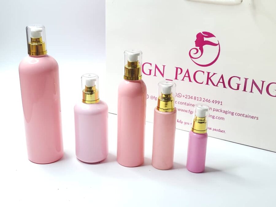 12pcs of pink bottle with gold and white pump cap